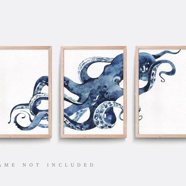 Nautical wall art, Set of 3 sea themed prints, Octopus wall art, Kid bedroom art, Baby nursery decor, Nautical nursery art, Octopus print