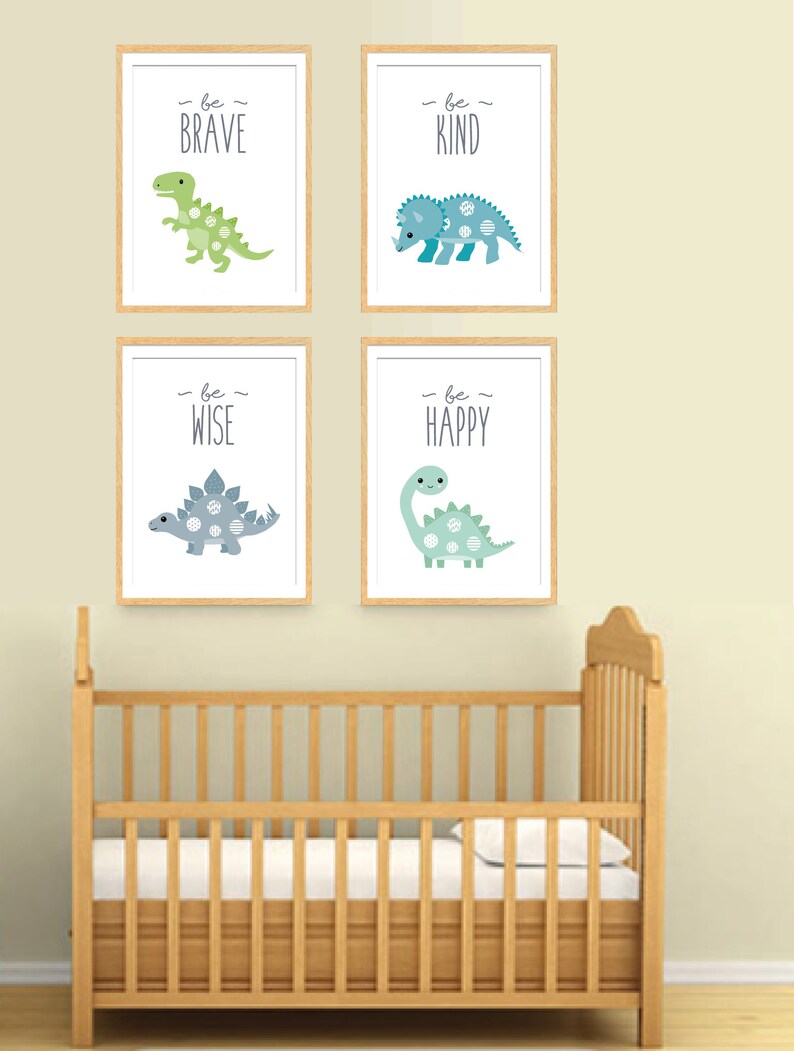 Dinosaur Nursery Wall Art Set of 4 Dinosaur Prints Trex Etsy