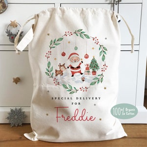 Personalised Christmas Sack, 100% Organic natural cotton, Xmas gift, Christmas Gift, Santa Sack, Heavy duty linen, 46x60cm, 60x76cm