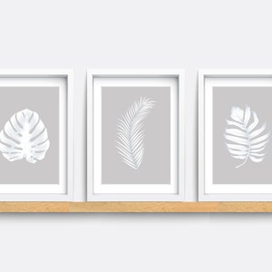 Set of 3 Prints, Plant art prints, grey wall art, Modern art print, Botanical print, living room decor, flower art, bedroom print, Leaf art