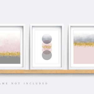 Set of 3 Prints, Abstract Wall Art Prints, Minimalist Prints, Pink and Grey Art Prints, Teen girl bedroom prints, Living room decor art