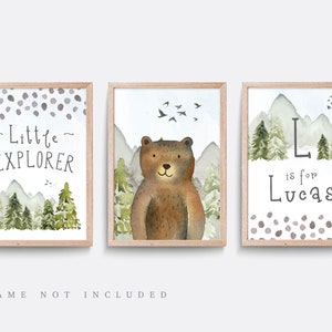 Bear nursery print, Nursery wall art, Set of 3, Woodland prints, Mountain nursery decor, Outdoor wall art, Forest nursery art, Bear wall art