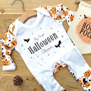First Halloween baby grow, Personalised Sleepsuit, Halloween sleep suit,  Pyjamas, New baby gift,  Outfit for baby, Halloween costume