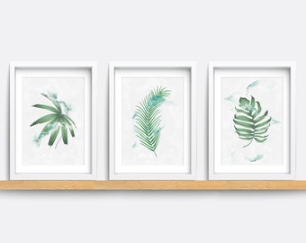 Botanical Leaf Art Prints: Modern Green Wall Decor, Set of 3