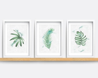 Set of 3 Prints, Plant art prints, Green wall art, Modern art print, Botanical print, living room decor, flower art, bedroom print, Leaf art