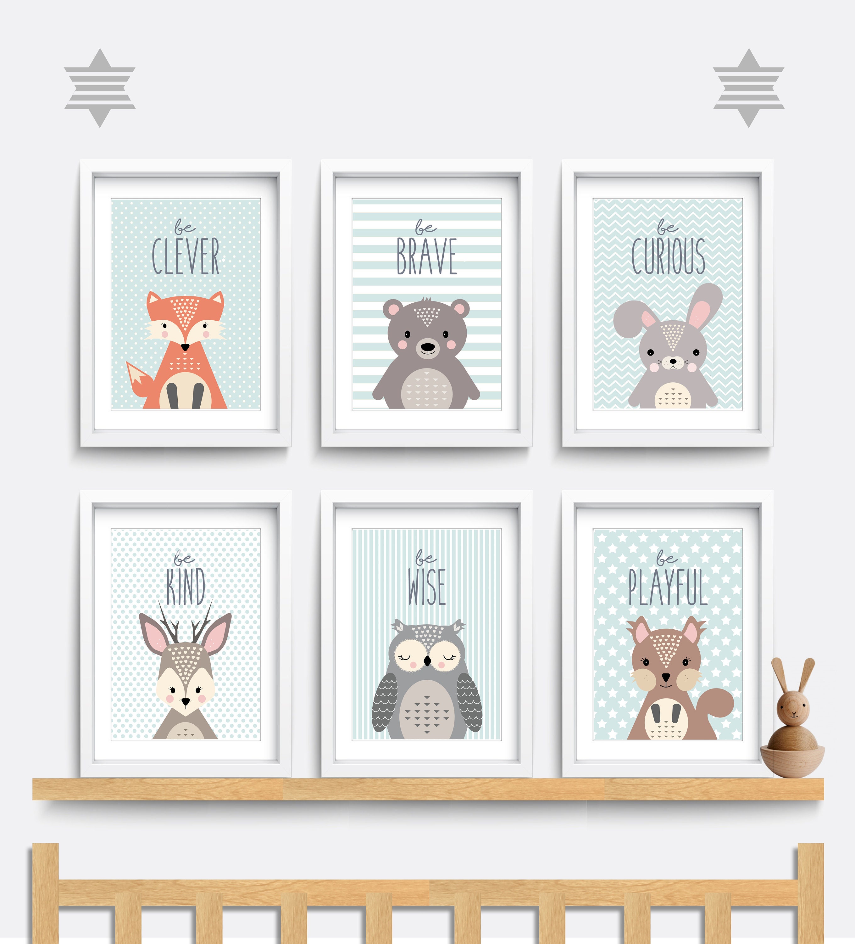 Woodland Animal Nursery Prints: Fox, Bear, Owl, Deer - Set of 6