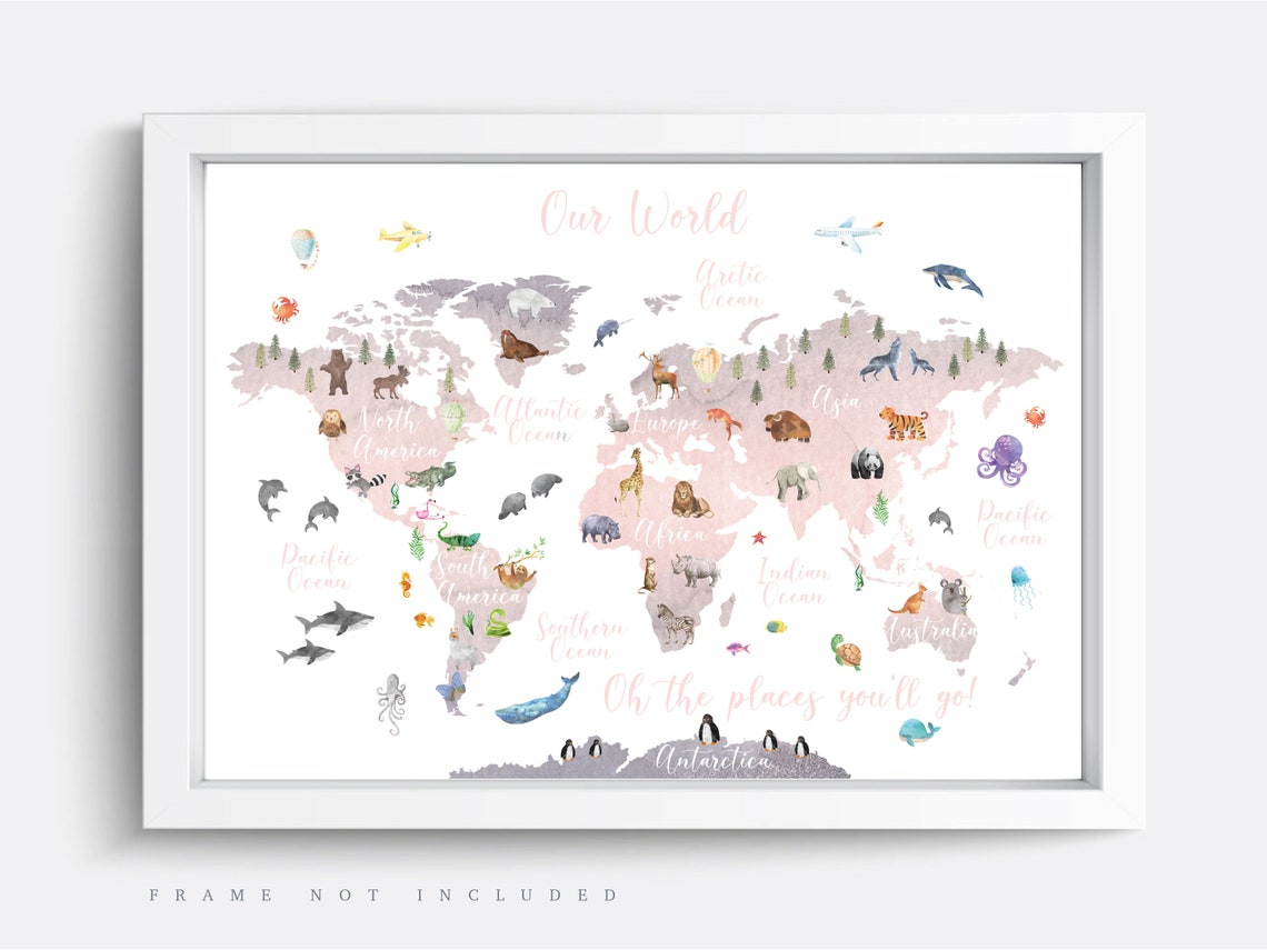 Animal World Map Print: Educational Nursery Decor - Etsy