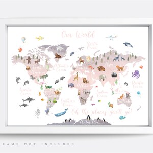 Animal World Map Print, Map Wall Art,  Educational Print,  Baby Decor,  Nursery Map,  Nursery Room,  Children's Room Decor,  Playroom Print