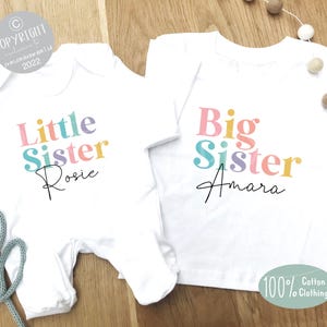 Siblings matching t-shirt and baby grow, New baby, Gift for Sisters, new big sister gift, Matching clothes for siblings, personalised top