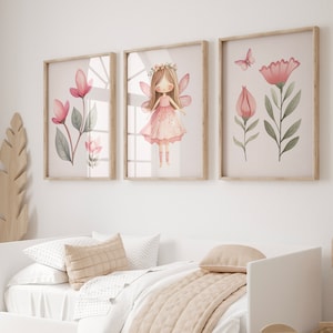 Girl&#39;s fairy print, Fairy wall art, Pink nursery decor, Girls nursery art, Enchanted fairytale, Pink wall art, Girls bedroom art, Set of 3