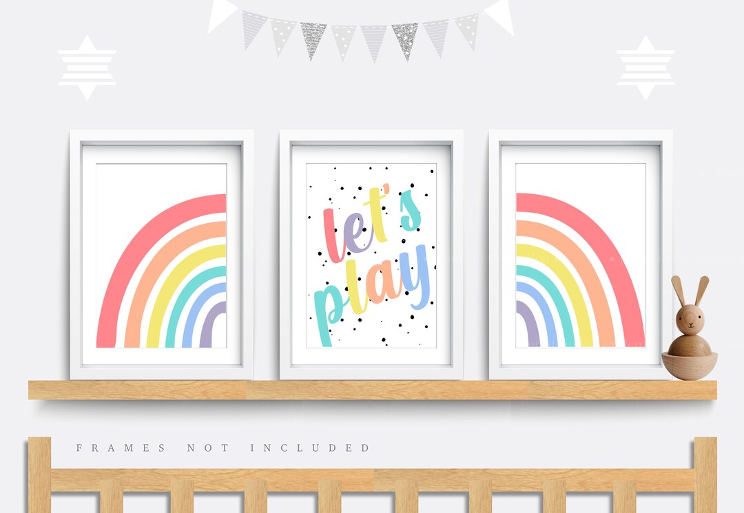 Nursery wall art, Set of 3 prints, Somewhere over the rainbow, Rainbow ...