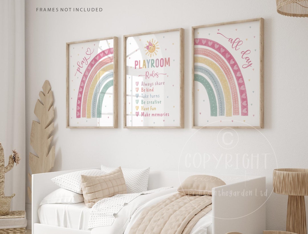 Playroom Rules Print, Heart Wall Art, Pastel Nursery Decor, Girls ...
