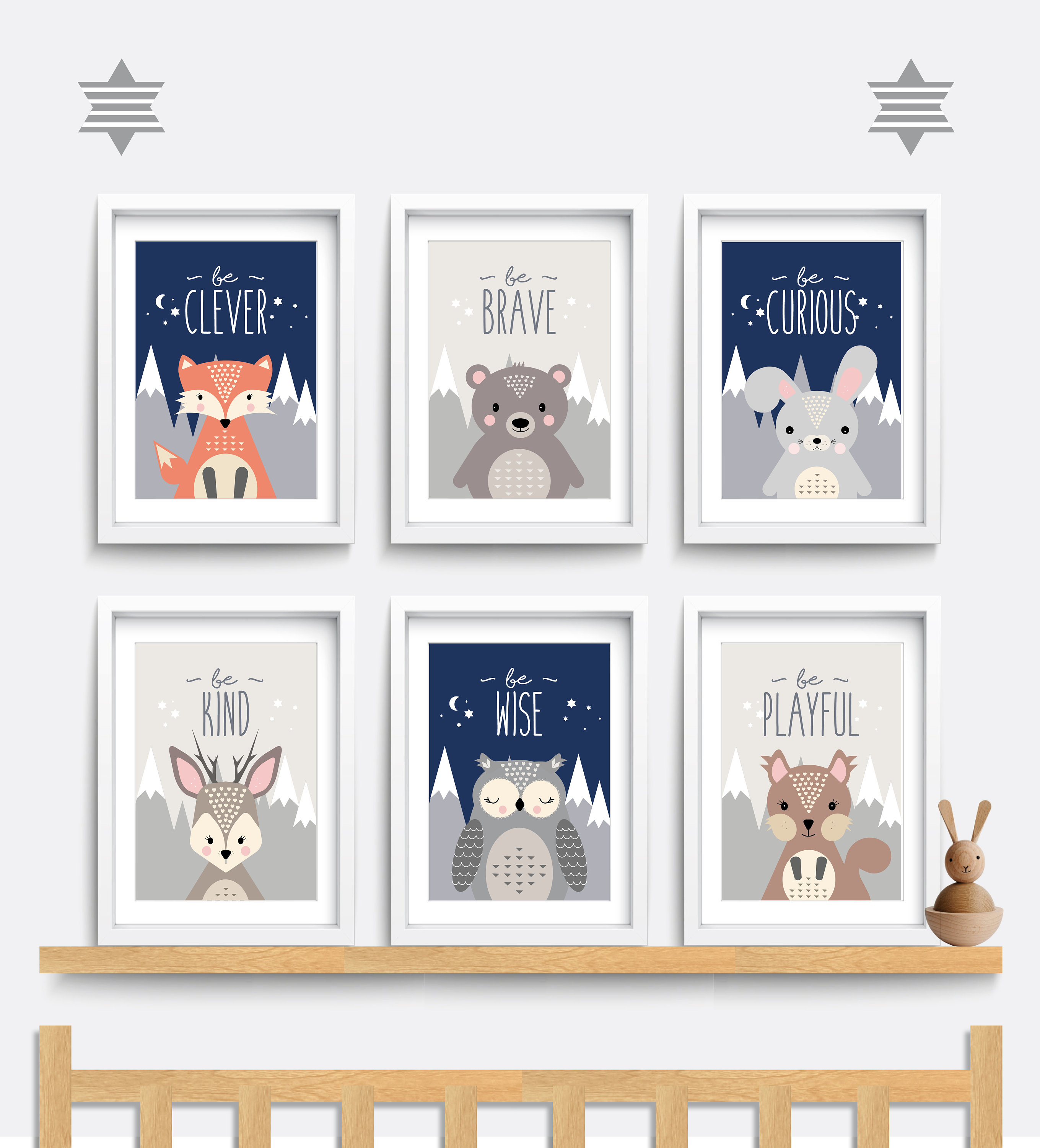 Woodland Animal Nursery Art Prints: Fox, Bear, Owl, Deer (Digital Download)