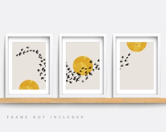 Mustard Grey Abstract Print Set: Modern Minimalist Wall Art