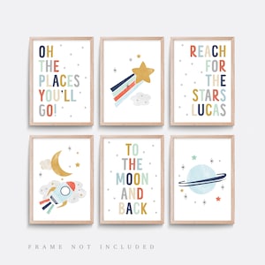Space nursery prints, Set of 6 Nursery prints, Nursery wall art, Space wall art, Boy gift, Planet, Star print, Rocket print, Solar system