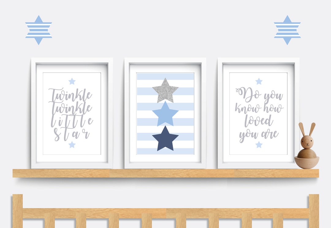 Nursery Wall Art, Set of 3 Star Prints, Twinkle Twinkle Little Star ...