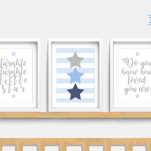 Nursery Wall Art, Set of 3 Star Prints, Twinkle Twinkle Little Star ...