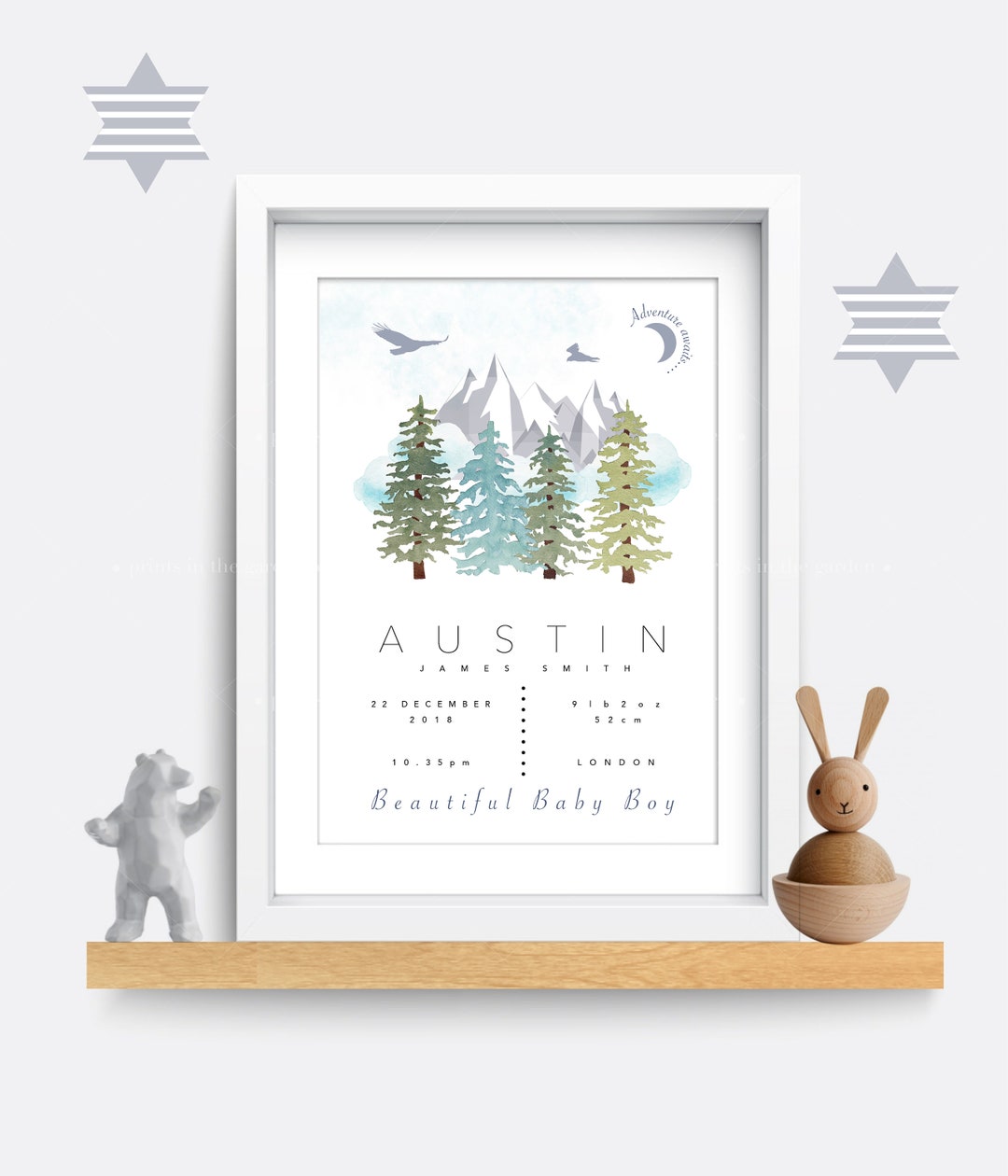 Birth Details Print, Mountain Nursery Print, Birth Poster, Baby Name ...