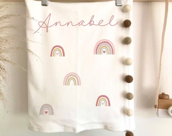 Personalised baby blanket, Rainbow baby gift, Personalised Baby gift, new baby gift, Rainbow nursery decor, Gift for girl