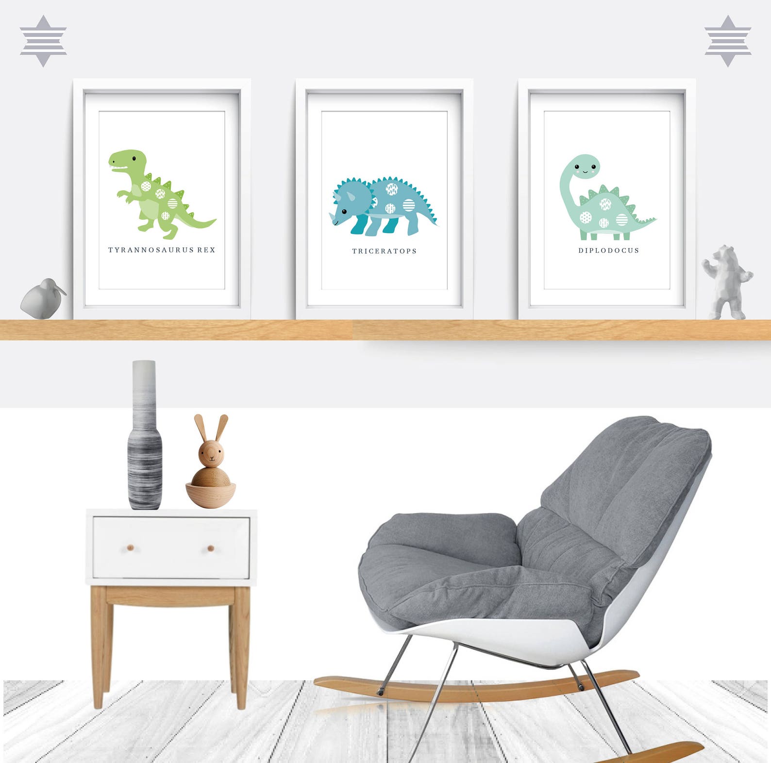 Dinosaur Nursery Wall Art Set of 3 Dinosaur Prints T-rex - Etsy