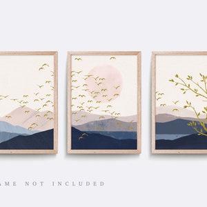 Abstract print, Set of 3 Print, Abstract Wall Art, Minimalist Prints, Pink and Blue Art Prints, Modern wall art, Living room decor art