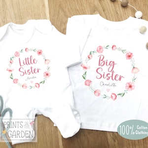 Siblings matching t-shirt and baby grow, New baby, Gift for Sisters, new big sister gift, Matching clothes for siblings, personalised top