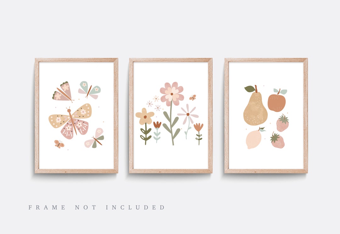 Wildflower Nursery Print, Set of 3 Prints, Pink Nursery Decor, Floral ...