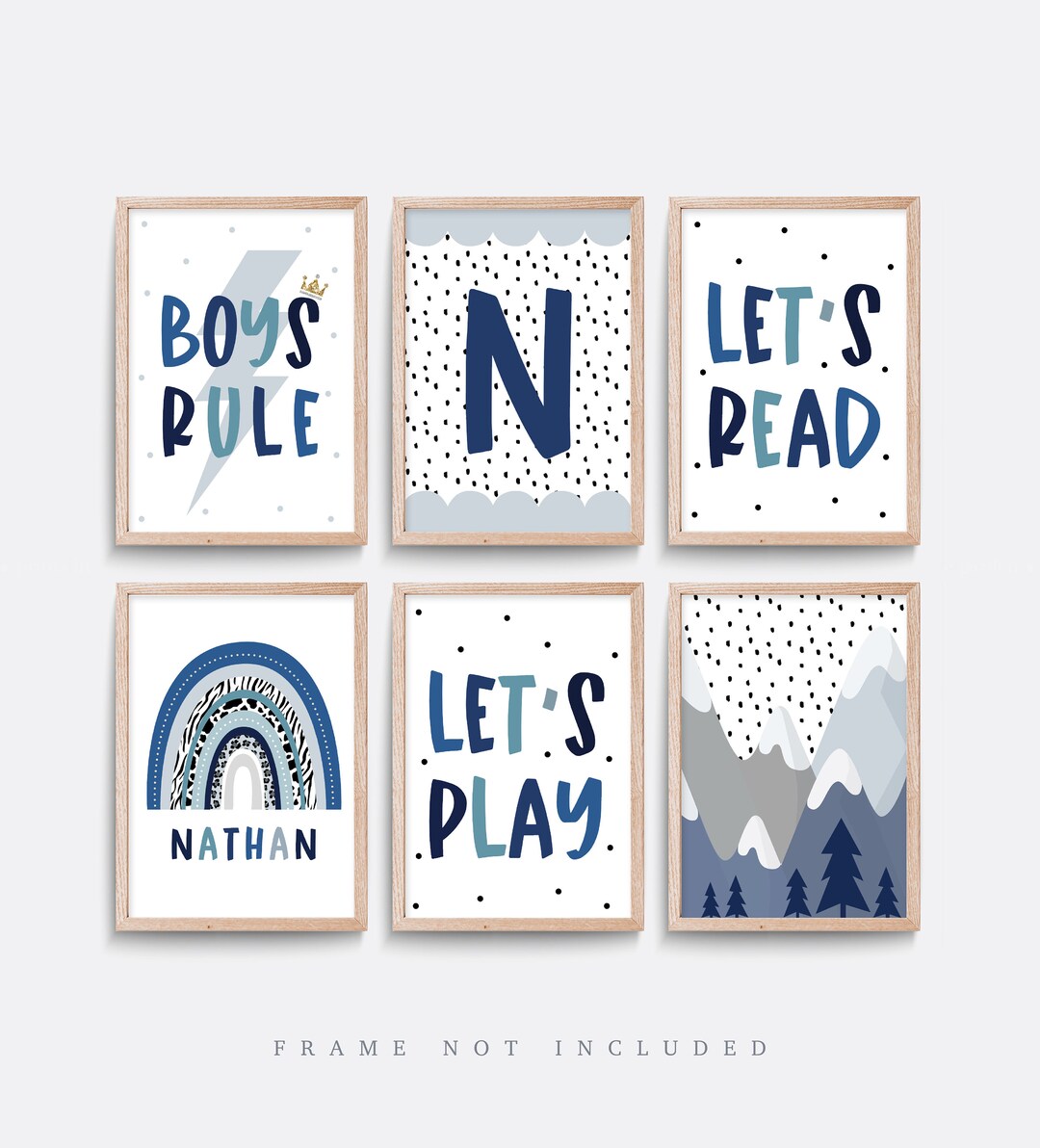 Nursery Wall Art Set of 6 Prints Rainbow Nursery Blue - Etsy