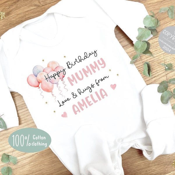 Personalised Sleepsuit, Birthday gift for Mummy, Mummy birthday, Gift for Mum, baby girl sleep suit, bib, first birthday as my mummy gift