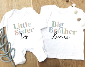 Personalized Sibling Set: Matching Cotton T-Shirt & Baby Grow