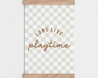 Long Live Playtime Print: Green Chequered Kids Room Decor