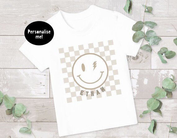 Kids Smiley Face T shirt Personalised T shirt Retro T shirt Smiley Face Tee Boys T shirt Girls T shirt Kids T shirt Etsy Ireland