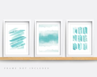 Teal Abstract Art Prints: Minimalist Geometric Set of 3
