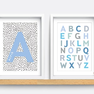 Nursery wall art, Alphabet nursery print, ABC wall art, Baby nursery decor, Name print, Initial print, Typography print, Educational art