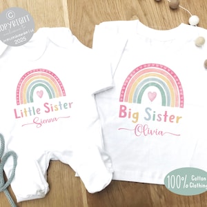 Siblings matching t-shirt and baby grow, New baby, Gift for Sisters, new big sister gift, Matching clothes for siblings, personalised top