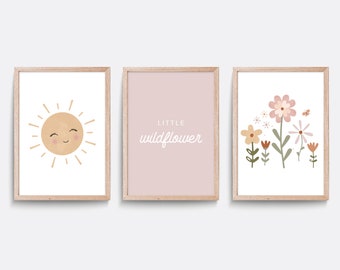 Wildflower Nursery Print Set: Boho Rainbow, Sun, Floral Art