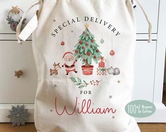 Personalised Christmas Sack, 100% Organic natural cotton, Xmas gift, Christmas Gift, Santa Sack, Heavy duty linen, 46x60cm, 60x76cm