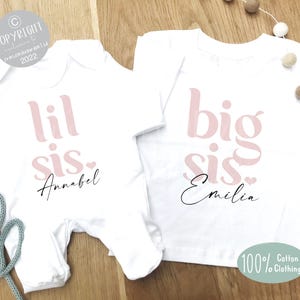 Siblings matching t-shirt and baby grow, New baby, Gift for Sisters, new big sister gift, Matching clothes for siblings, personalised top