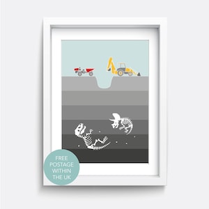 Kids nursery decor - Dinosaur Digger. Kids nursery wall art. Modern kids art. Kids wall decor. Kids wall prints. Baby wall decor