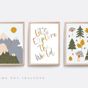 Woodland Nursery Prints: Acorn, Toadstool, Leaf Art (Set of 3)