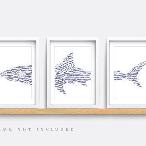 Nautical wall art, Set of 3 sea themed prints, Shark wall art, Kid bedroom art, Baby nursery decor, Nautical nursery art, shark print