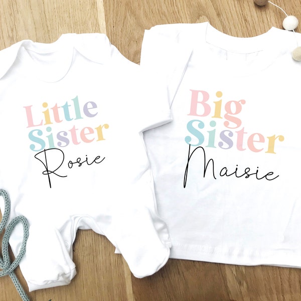 Sisters matching t-shirt and baby grow, New baby gift, Gift for sister, new big sister gift, Matching clothes for sisters, personalised top