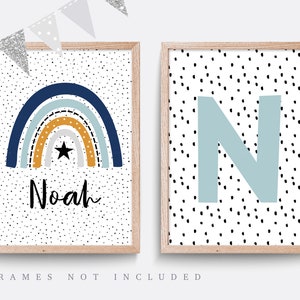 Rainbow nursery print, Nursery wall art, Blue nursery decor, Name print, Initial print, Spotty nursery decor, Rainbow wall art, Boy nursery
