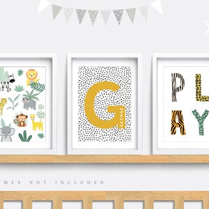 Safari Nursery Print, Set of 3 jungle animal prints, Play nursery art, Animal nursery print, Boy Bedroom art, Playroom print, Kid name print