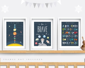 Baby girl gift. Nursery wall art Baby nursery print Baby nursery decor Baby boy gift Set of 3 Baby Nursery prints Space themed nursery