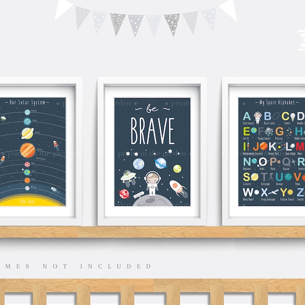 Space Nursery Print Set: Solar System, Planets, Rockets