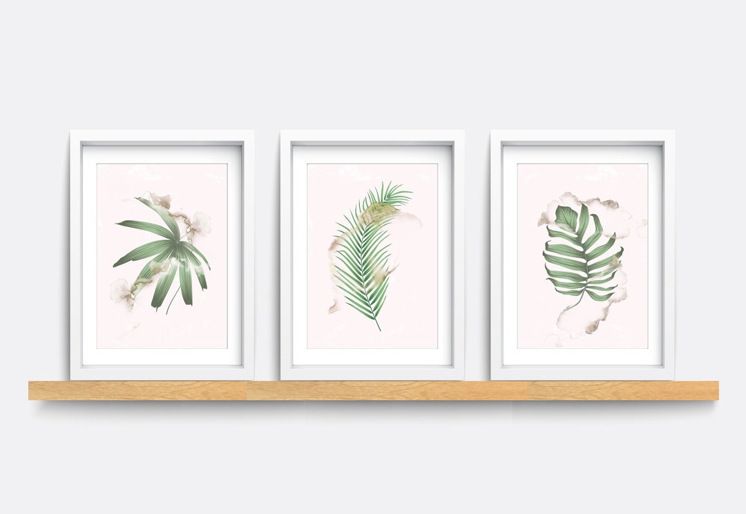 Botanical Print Set: Pink Leaf Art, Modern Home Decor - Etsy