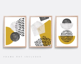 Abstract Print Set: Mustard & Black Minimalist Wall Art