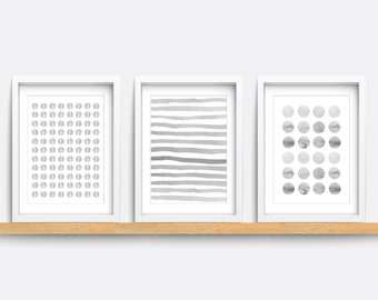 Abstract Grey Art Prints - Minimalist Geometric Set of 3