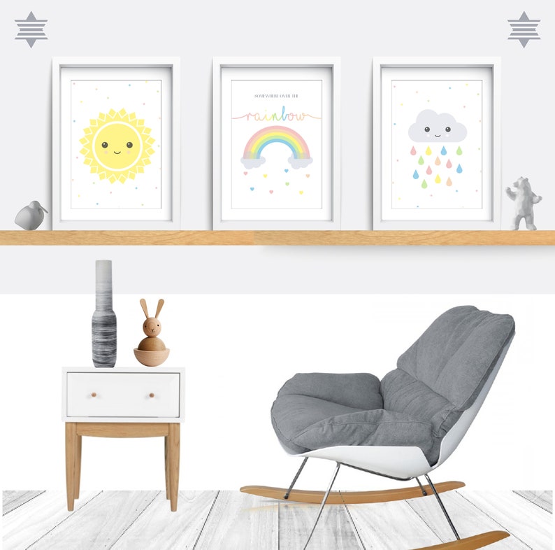 Nursery wall art Set of 3 prints Cloud nursery print Etsy
